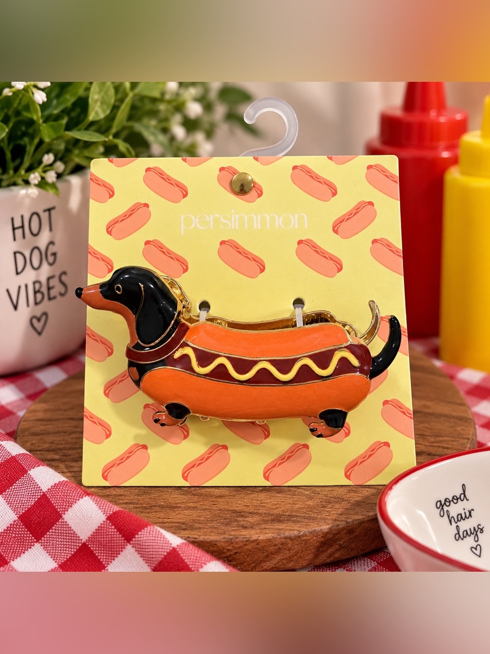 Persimmon Dachshund Hot Dog Claw Hair Clip Wiener Dog